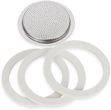 Bialetti (2-Packs) of #06961, total of SIX replacement gaskets and TWO Bialetti replacement filter plates (For 6-CUP Bialetti Moka Express, Dama, ...