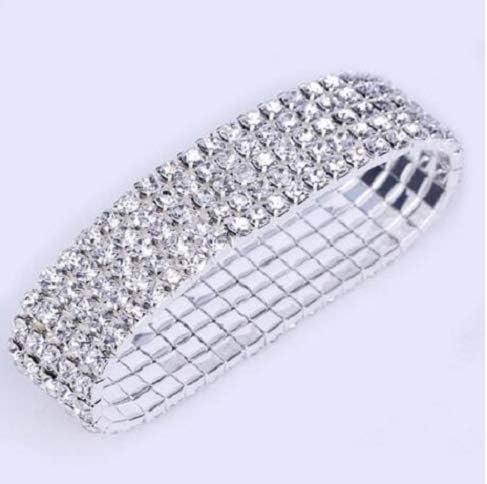 Harlorki Women Lady's 5 Rows Shiny Rhinestone Elastic Stretch Bracelet Sparkling Bridal Bangle Wrist Band Fashion Jewelry...