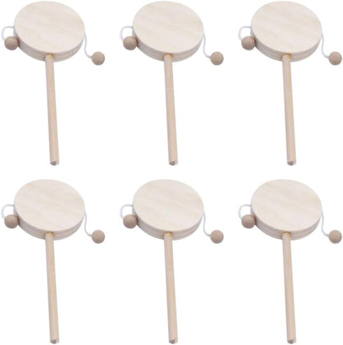 EXCEART Baby Toy 6pcs Wooden Musical Rattle Toy Unfinished Wooden Rattle-Drum Round Corner Handcraft Baby Shaking Drum Early Educational Toy for K...