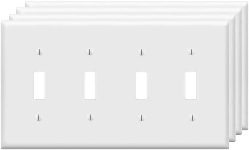 Toggle Light Switch Wall Plates 4-Gang Switch Electrical Cover Pate Unbreakable Thermoplastic Faceplate, White (4 Pack)...