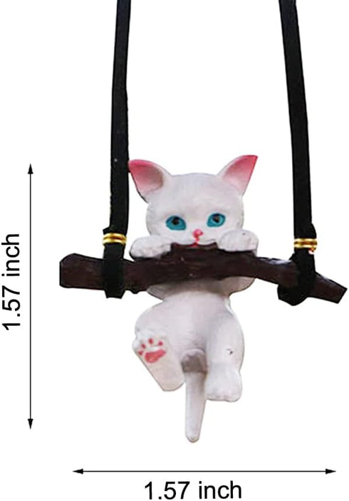 ZOSTLAND White Swing Ornament Twig Car Auto Rear View Mirror Hanging Decoration Suspension Pendant Accessories Applicable to Car Truck SUV (Cat)...