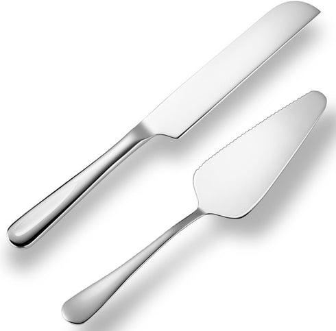 Wedding Cake Knife and Server Set,Stainless Steel Cake Cutting Set,2Pcs Silver Include 10.63" Cake Cutter And 9.06" Cake Server for Wedding, Birth...