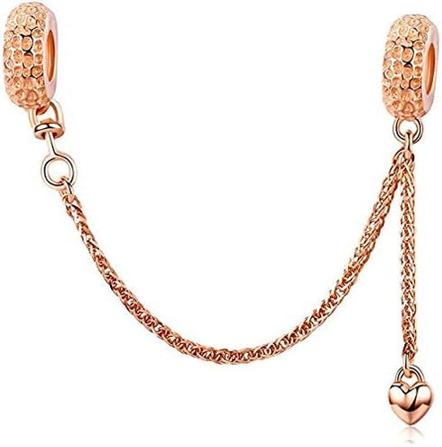 Safety Chain Charms Heart 925 Sterling Silver Beads fit Charms Bracelet & Necklace...
