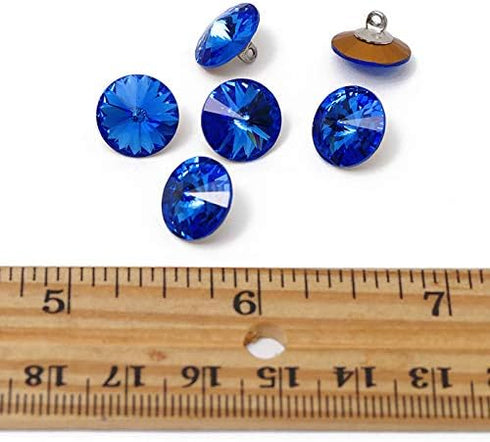6-pcs 12mm Austria Crystal 1122 Rivoli Button with Shank, SW-1122BT (Sapphire)...
