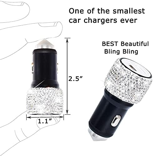 Bling Car Charger with USB Cable Set,Luxury Crystal Car Accessories Kits for Girls & Women,Rhinestone Dual USB Car Charger with Bling 3 in 1 Nylon...