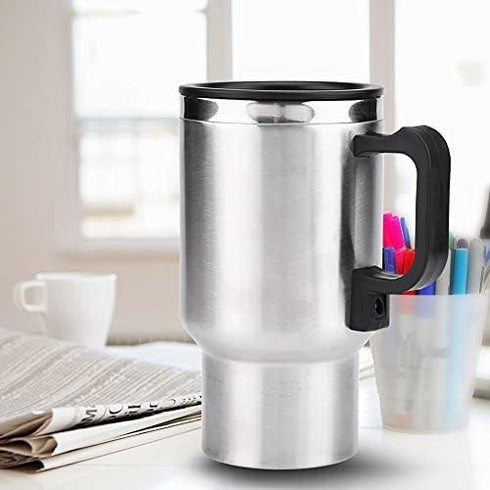 12V Car Heating Cup 450ML Stainless Steel Electric Car Kettle Boiler Portable Coffee Tea Warmer Cup Thermoses Powered by 12V Cigarette Lighter Plu...