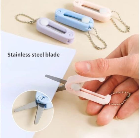 Purple Mini Folding Scissors with Key Chain Mini Telescopic Small Foldable Scissors Portable Safe Pocket Travel Scissors Retractable Kids Shears S...