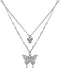 Pingyongchang Bohemian Butterfly Pendant Necklace Choker Silver Layered Crystal Choker Necklace Layered Lace Chain Rhinestone Necklace Insect Chai...