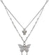 Pingyongchang Bohemian Butterfly Pendant Necklace Choker Silver Layered Crystal Choker Necklace Layered Lace Chain Rhinestone Necklace Insect Chai...