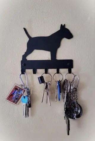 Bull Terrier Key Holder for Wall - Small 6 inch Wide with 5 Hooks - Made in USA...