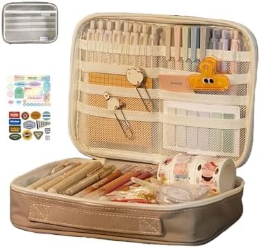 Pencil Pouch Large Capacity Pen Case with Anime Display Window for Women Cosmetic Organizer Travel Supplies (Brown)...