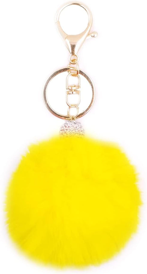 Soft Pom Pom Keychain Artificial Rabbit Fur Plush Fluffy Ball Key Ring with Shiny Crystal for Women...