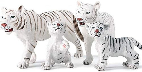 Gemini&Genius White Tiger Family Set Realistic Animal Figurines with Cub, Safari Animals Family Playset Figures, Educational Wildlife World Models...