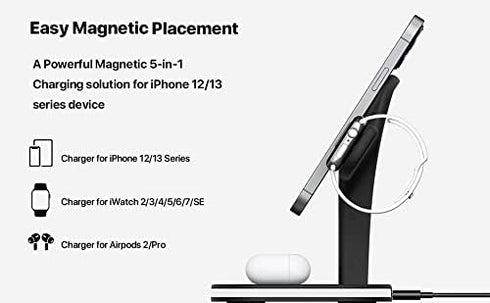 Magnetic Wireless Charger Station - 5 x1 Fast Charging - Compatible with iPhone 15/14/13/12 Series, iwatch 1-9/Ultra, Airpods Pro - Wireless Charg...