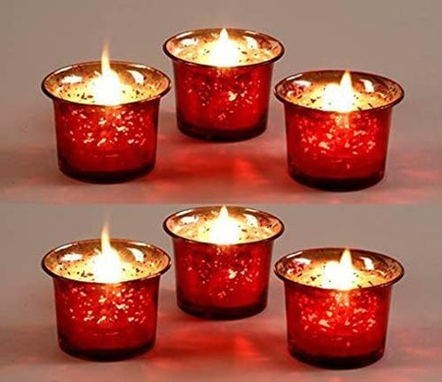 Hosley Set of 6 Metallic Antique Finish Red Glass Candle Tealight Holder. Ideal Gift for Wedding Bridal Party Reiki LED Votive Tea Light Gardens O...