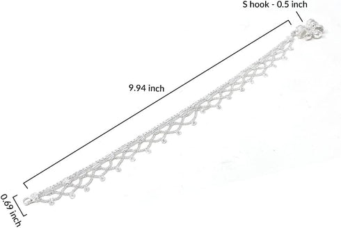 Traditional Indian Ethnic Silver Lace Design Payal Bells Anklet Pair for Women - Gift Beach Wedding Party Dance...