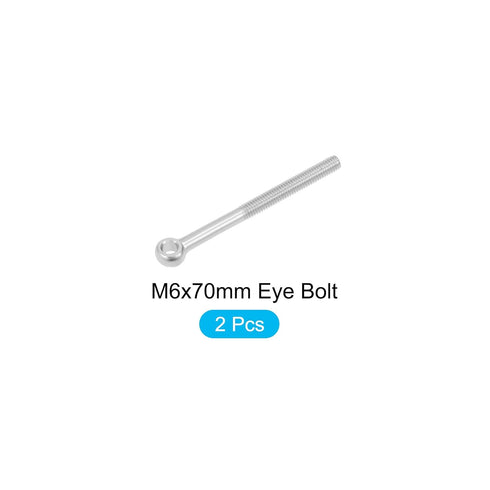 Shoulder Swing Lifting Bolt (M6x70mm) 2Pcs, 304 Stainless Steel Eye Bolts - for Home Renovation, Pipeline Gate Valves Fasteners, Silver...