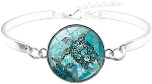 Sea Turtle Jewelry Set for Women Blue Tortoise Animal Necklace Earrings and Bracelet Mom Child Turtle Gift for Mother's Day Gift (A)...