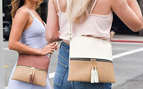 SG SUGU Lightweight Medium Crossbody Bag Shoulder Bag with Tassel and Zipper Pocket...