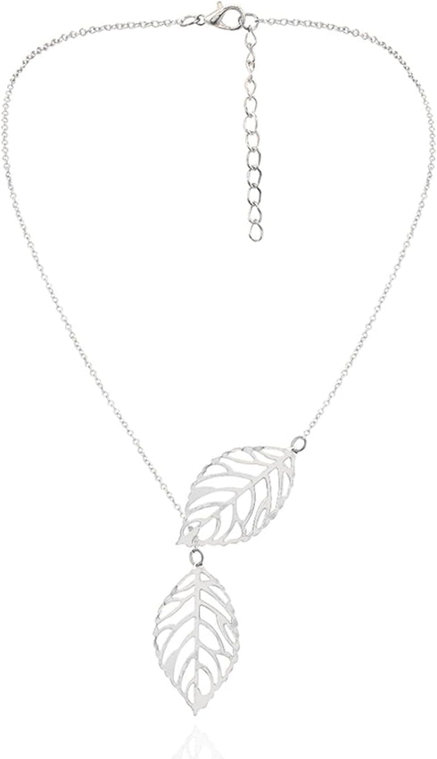 Aukmla Boho Leaf Necklace Silver Pendant Necklaces Chain Jewelry for Women...