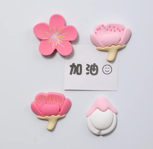 4PCS Flower Fridge Magnets 3D Tulip Plant Refrigerator Magnets for Cabinet Bulletin Board Decoration, Pink Cherry Flower PVC Decorative Refrigerat...