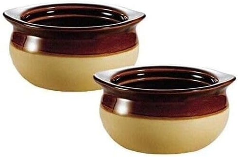 French Soup Crock Bowl, 12 oz, Set of 2 (2 Bowls, Brown and Ivory)...