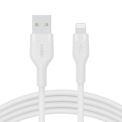 Belkin BoostCharge Flex Silicone USB-A to Lightning Cable (2M/6.6FT), MFi-Certified Charging Cable for iPhone Series with Cable Clip - White......