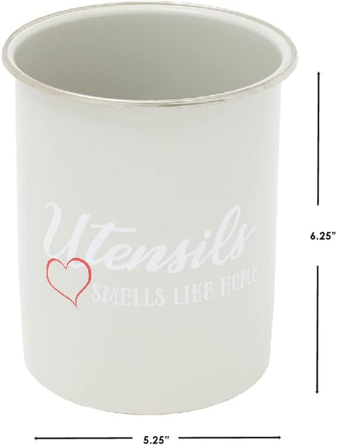 Home Basics Large Metal Kitchen Utensil Holder for Countertop, (Smells Like Home) 6.25" Farmhouse Cooking Utensil Crock Tool Organizer | Store you...