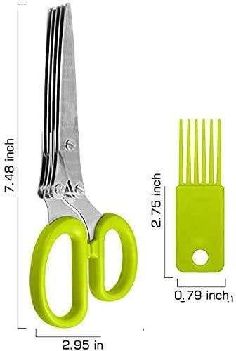 Herbal Scissors Stainless Steel 5 Blade Kitchen Scissors Mince Fresh Herbs & Leafy Greens Kitchen Gadgets Herb Cutter whit Cleaning Comb (Green)...