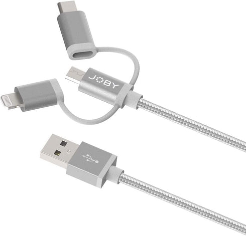 JOBY 3-in-1 Charging and Sync Cable, 1.2m Length, Space Gray, Lightning Cable, USB C Cable, Micro USB Cable, Smartphone Cable, MFi Certified...