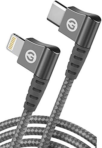 GALVANOX Right Angle Lightning to USB-C Cable (Apple MFi Certified) Braided iPhone Charger L-Shape Cord for Fast Charging iPhone 14 Pro Max/13/12/...