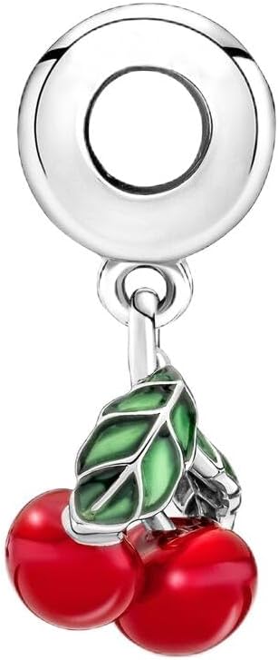 Asymmetrical Cherry Fruit Dangle Charm 925 Sterling Silver Pendant,Girl Jewelry Bead Gift for Women Bracelet&Necklace...