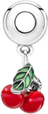 Asymmetrical Cherry Fruit Dangle Charm 925 Sterling Silver Pendant,Girl Jewelry Bead Gift for Women Bracelet&Necklace...