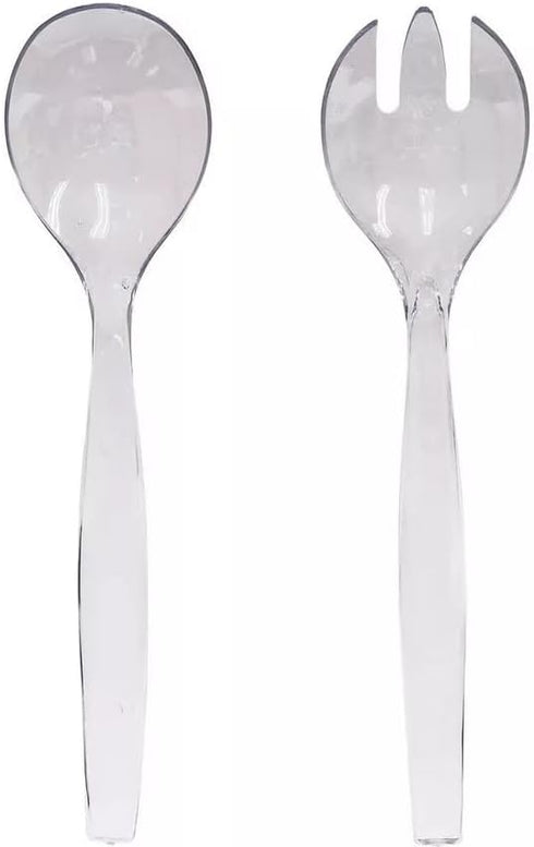 VeZee's Plastic Serving Utensils, Clear Heavy Duty Disposable utensil | Set 10" Spoons 10" Forks | 3 Each in One Set| 6 Pcs...