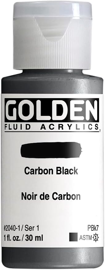 Fluid Acrylics by GOLDEN, Carbon Black, 1 fl. oz. Bottle, Professional Acrylic Paint, Opaque...