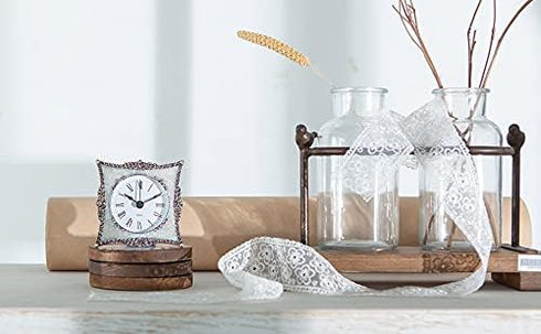 NIKKY HOME Crystal Elegant Small Quartz Analog Table Clock with Rosy Rhinestone Non-Alarm Desk Clock 3.5 by 1.5 by 3.5 Inches, White and Pink...