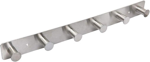 Coat Rack Wall Mounted Adhesive & Screw in, Stainless Steel Metal Coat Hooks for Door, Hook Rail with 6 Round Hangers for Hanging Hat Towels Cloth...