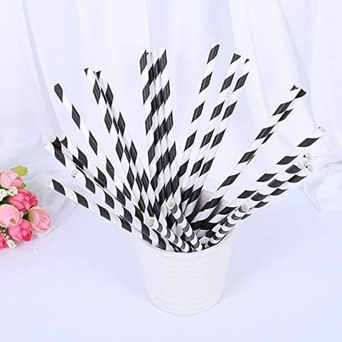 Black Striped Paper Straws, Colorful Stripes Paper Drinking Straws 100 Pack (Black Stripes), Durable & Biodegradable Drinking Straws...