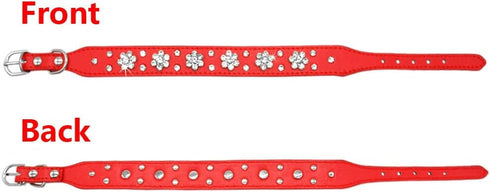 Rhinestone Dog Collar, Cute Flower Rhinestone Cat Dog Collar Bling Collar PU Leather Collar Adjustable Sizes Small Medium Large (S, Pink)...