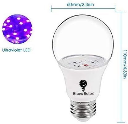 Bluex Bulbs 2 Pack LED Black Light Bulb, 9W A19 E26 Blacklight Bulb Level 385-400nm, Body Paint, Glow in The Dark LED Light Bulb Neon Glow Fluores...
