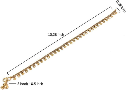 Gold Tone Plated Dainty Womens Indian Payal Bells Anklet Set For Everyday Party Beach Wear Ramadan Eid Mothers Day Gift...