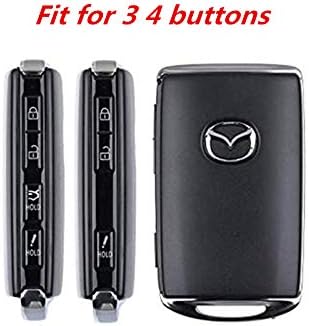 Leather for Mazda 3 Hatchback CX-5 CX-30 CX-9 Remote Smart 4 Buttons Key Case Holder Cover Fob Chain (Red)...