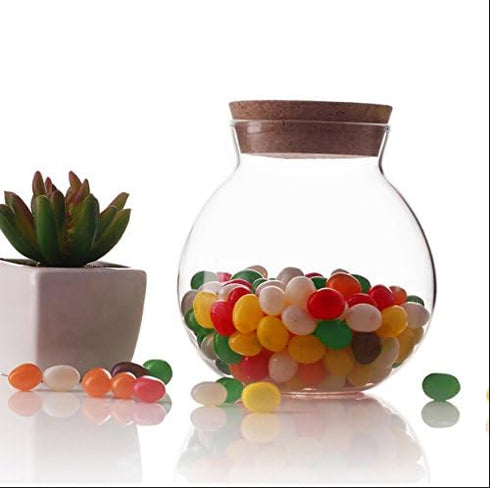 500 Ml (17 Fl Oz) Round Clear Glass Favor Jar Storage Jar, with Cork Stopper...