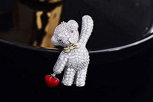 Bear Brooch for Women Rhinestones Brooch Sweater Pin Cute Animal Silver Brooch for Grils...
