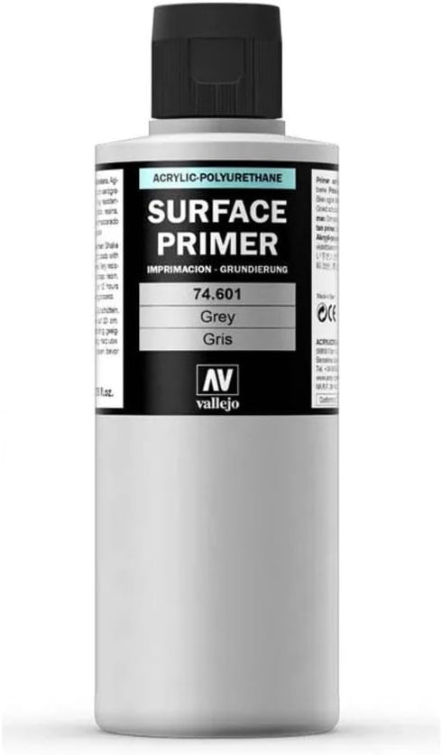 Vallejo - Surface Primer Color | Grey Acrylic Primer 200 ml (6.76 fl.oz.) | Matte Finish and Fast Drying | Perfect for Airbrushing and Great Adhes...