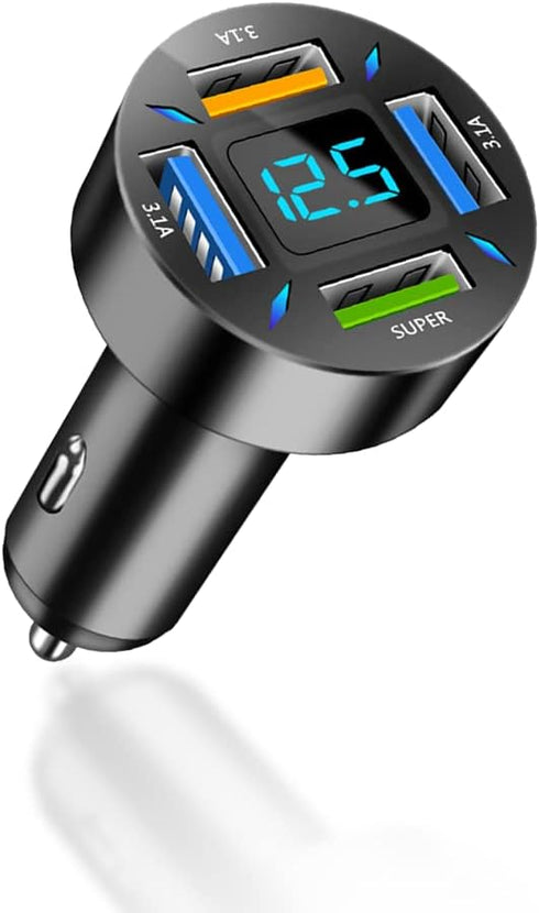 66W Fast Car Charger, 4-Port USB, Smart Power Charger Adapter with Voltmeter, Compatible Most Smartphones...
