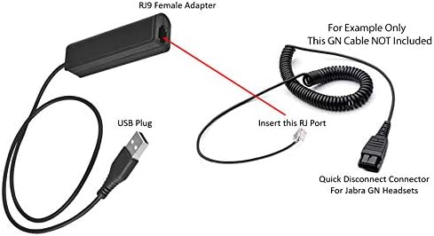 USB Adapter Cable to RJ9 Female for Any Jabra QD Headset GN1200 and Connects Into A Computer PC Laptop Mac Softphone Skype MSN Zoom Video Phone Ap...