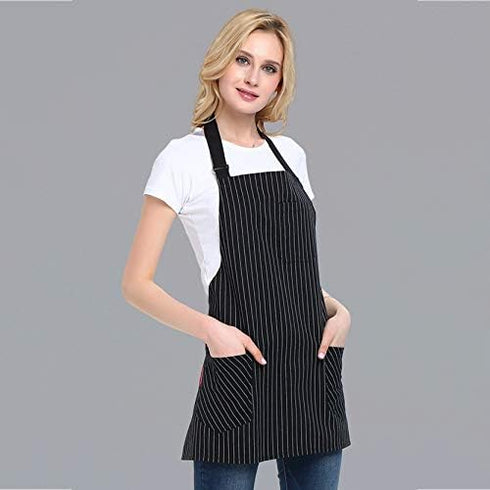 Somotersea Kitchen Apron with Pockets Adjustable Bib Apron for Cooking Pinstripe...