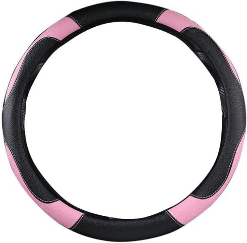Istn Men's Sport Style Contrast Color Non-Slip Sweat Good Breathable PU Leatherette 15 inch Car Steering Wheel Cover Pink...