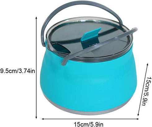 Folding Saucepan, Camp Cookware Hiking Silicone Folding Saucepan Water Kettle With Lid Cookware Travel Camping Pot(Blue)...
